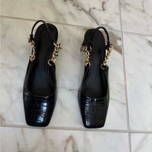 ASOS Elegant Black Croc-Embossed Slingback Heels